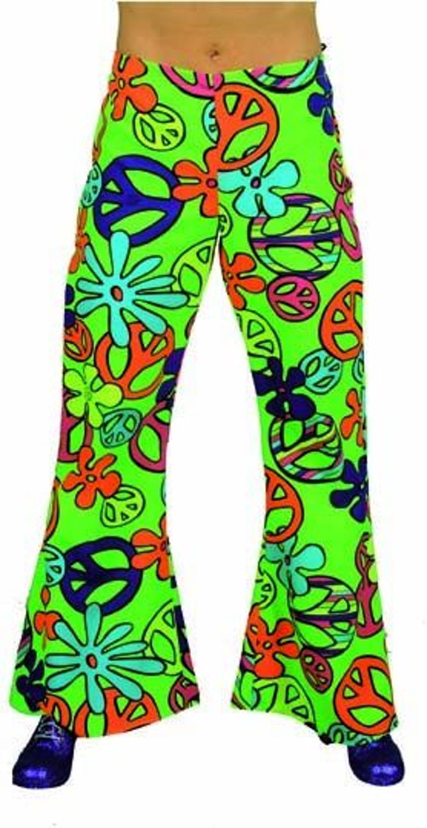 Hippie Kostuum | Knalgroene Peace Broek Hippie Vrouw | Medium | Carnaval kostuum | Verkleedkleding